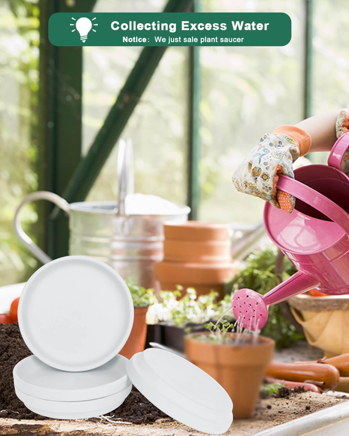 vensovo 8 Inch White Terracotta Plant Saucer Pots Tray - 4 Pcs Round Planter Saucers for Indoor & Outdoor Plants, Large Clay Trays Perfect for 7 Inch 7.5 Inch 8 Inch Flower Pot