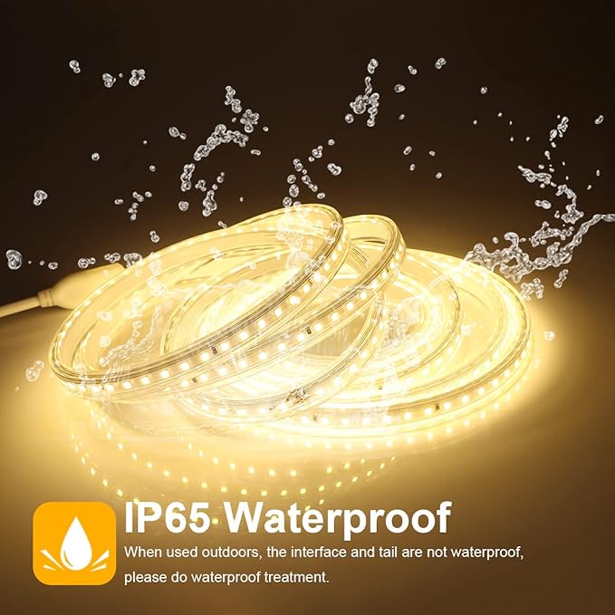 Outdoor LED Strip Lights,120LEDs/m Waterproof 32.8ft LED Light Strip Warm White Flexible LED Rope Lights for Garden Patio Cabinet,Bedroom,Commercial Lighting(32.8FT, Warm White)
