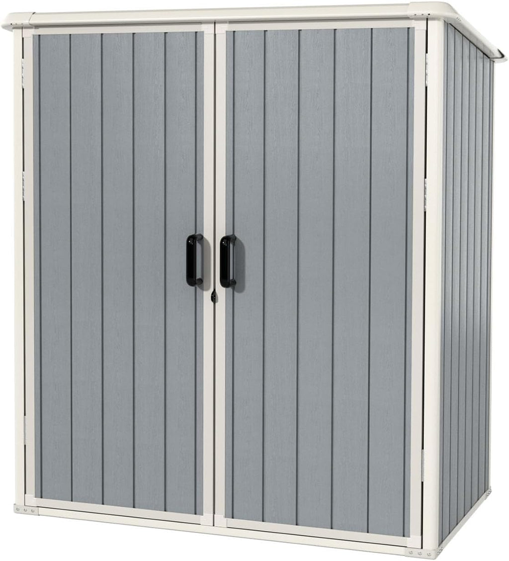 Aoxun Outdoor Storage Shed 5 x 3FT, Resin Shed with Floor and Lockable Door, Plastic Sheds for Garbage Can, Tool, Accessories, Lawn, Garden - Grey