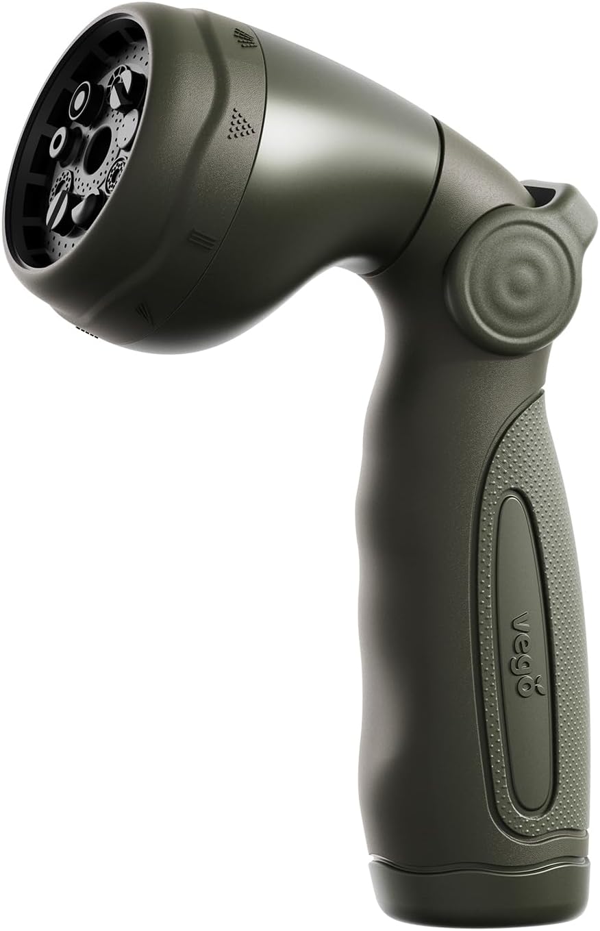 Garden Hose Nozzle - 9 Spray Patterns, Metal, Thumb Control, On/Off Valve, High Pressure Heavy Duty Water Hose Spray Nozzle for Gardening, Lawn Care, and Cleaning Tasks-Seaweed Green