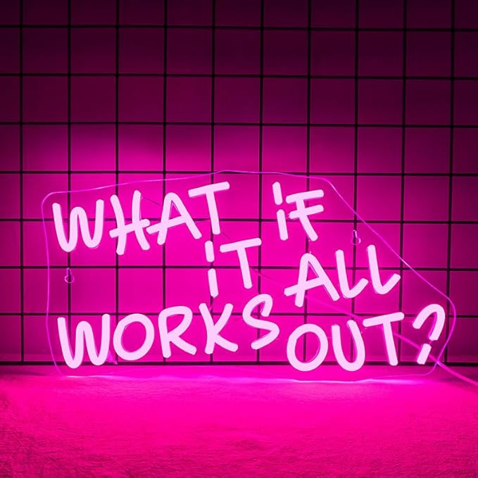WLHOPE What If It All Works Out Neon Sign Pink Neon Signs for Wall Decor Dimmable Neon Lights LED Sign for Bedroom,Living Room,Bar,Party,Christmas,Birthday Gift
