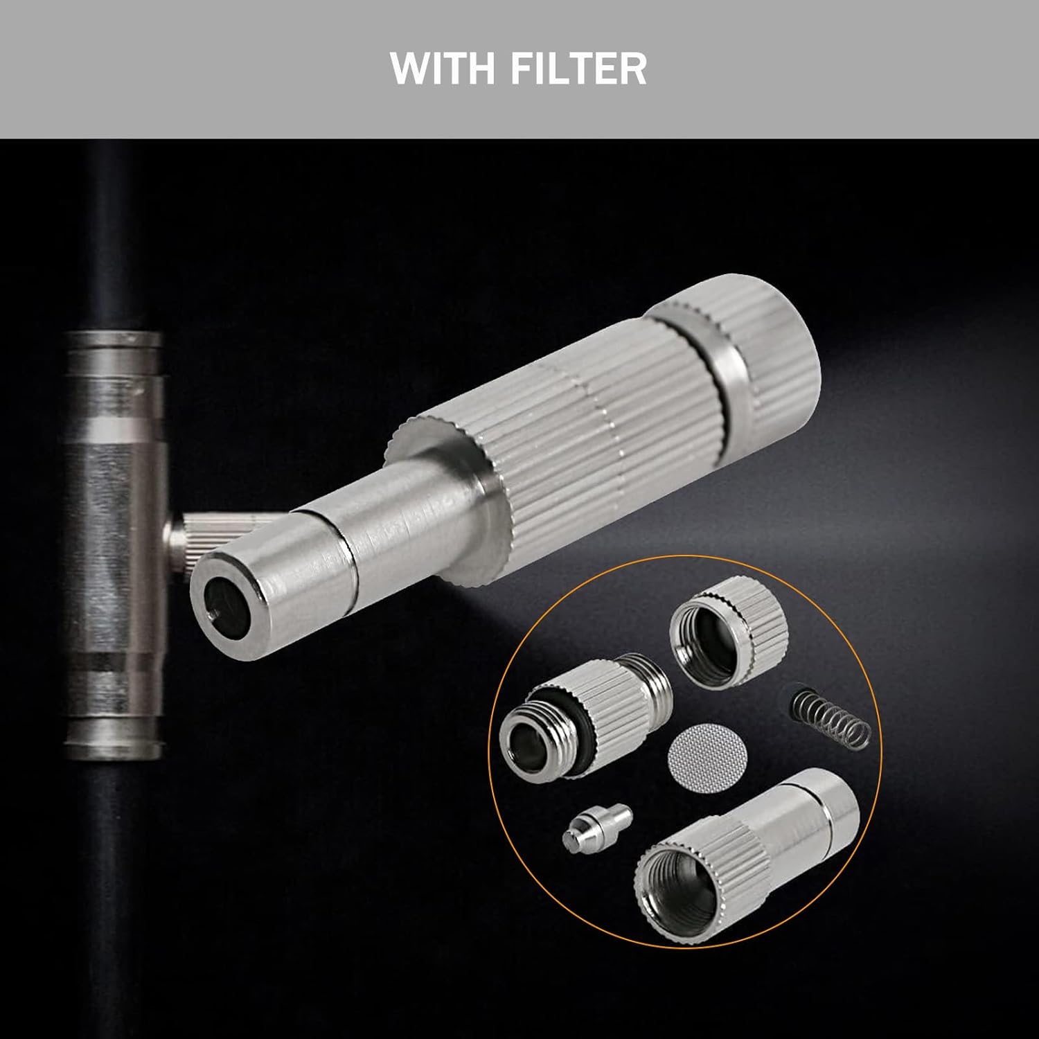 20pcs Brass Mister Nozzles, 6mm Misting Nozzles for Outdoor Cooling System, Landscaping, Air Humidification, Greenhouse Irrigation (with Filter, 0.004"/0.1mm Orifice)