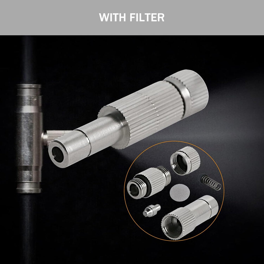 20pcs Brass Mister Nozzles, 6mm Misting Nozzles for Outdoor Cooling System, Landscaping, Air Humidification, Greenhouse Irrigation (with Filter, 0.024"/0.6mm Orifice)