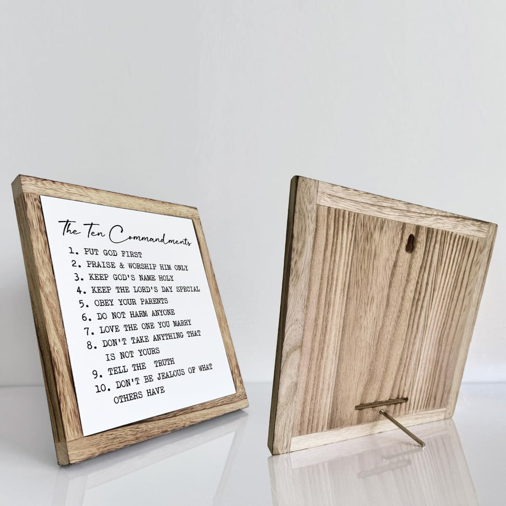 The Ten Commandments Sign, Farmhouse Home Decor, Living Room Decor, Kids Bedroom Decoration, Christian Desk Signs, Commandments for Kids, Encouragement Gift, Wooden Plaques Box Signs, 9.8 * 9.8 Inch