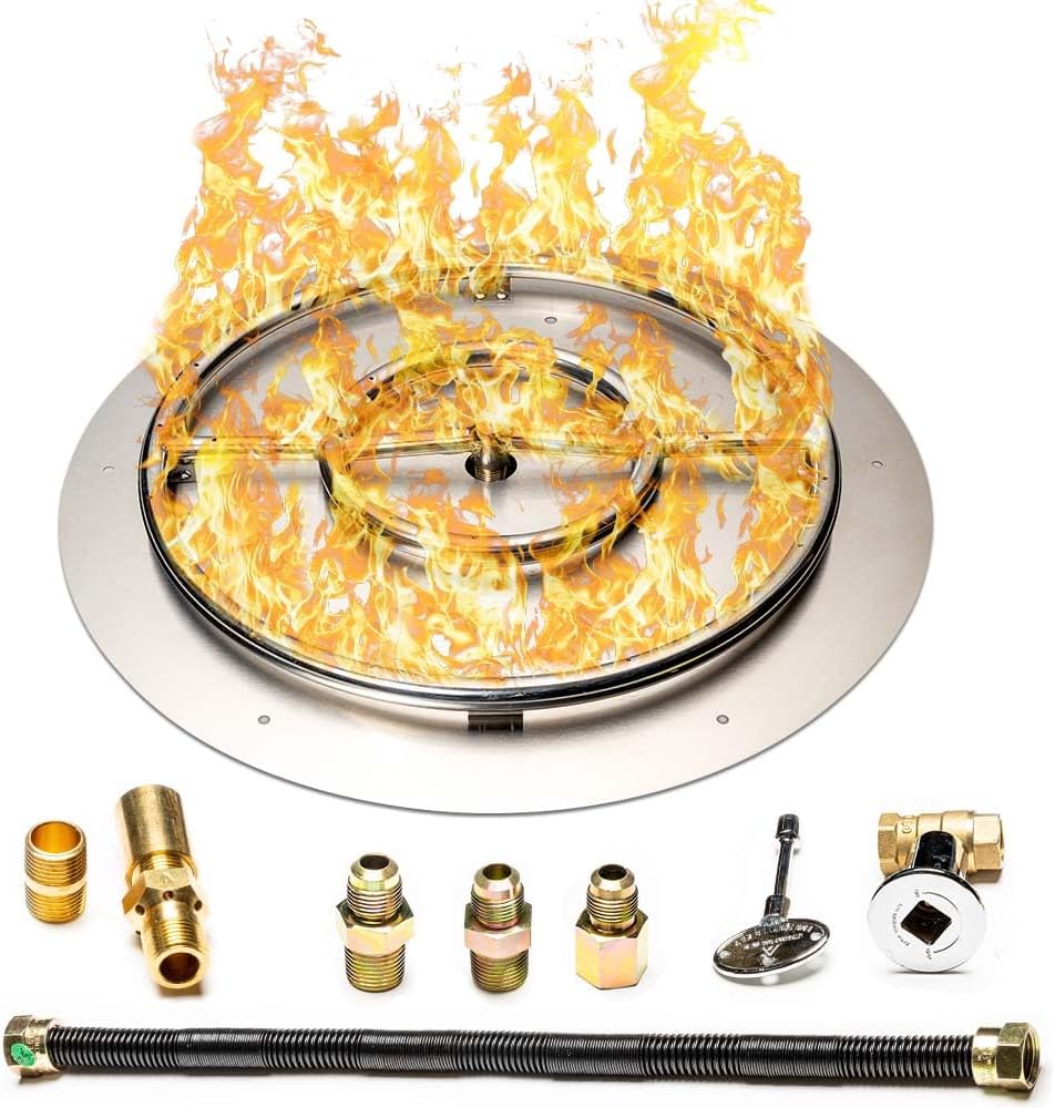 Fire Pit Burner Pan & Ring - Works with Liquid Propane - Stainless Steel Fire Pit Burner Kit 22-Inch Pan, 18-Inch Ring - 150,000 BTU Max