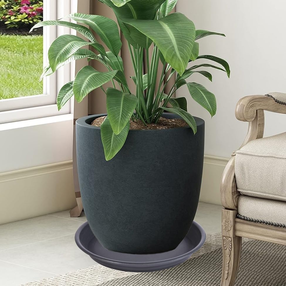 4 Pack Plant Saucer Drip Tray 13 14 inch, Large Plastic Flower Planter Saucers and Drip Trays for Indoors Outdoors, Heavy Durable Plant Plate Water Catcher (14", Dark Gray)