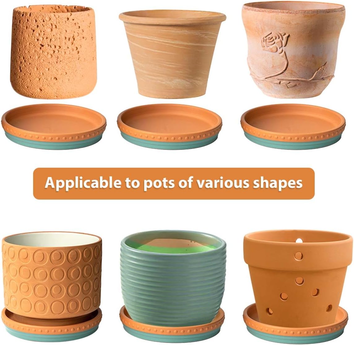 YBX 8-inch Plant Saucer Premium Terracotta Saucer Round Ceramic Plant Trays, Pack of 2 (Turquoise/Terracotta)