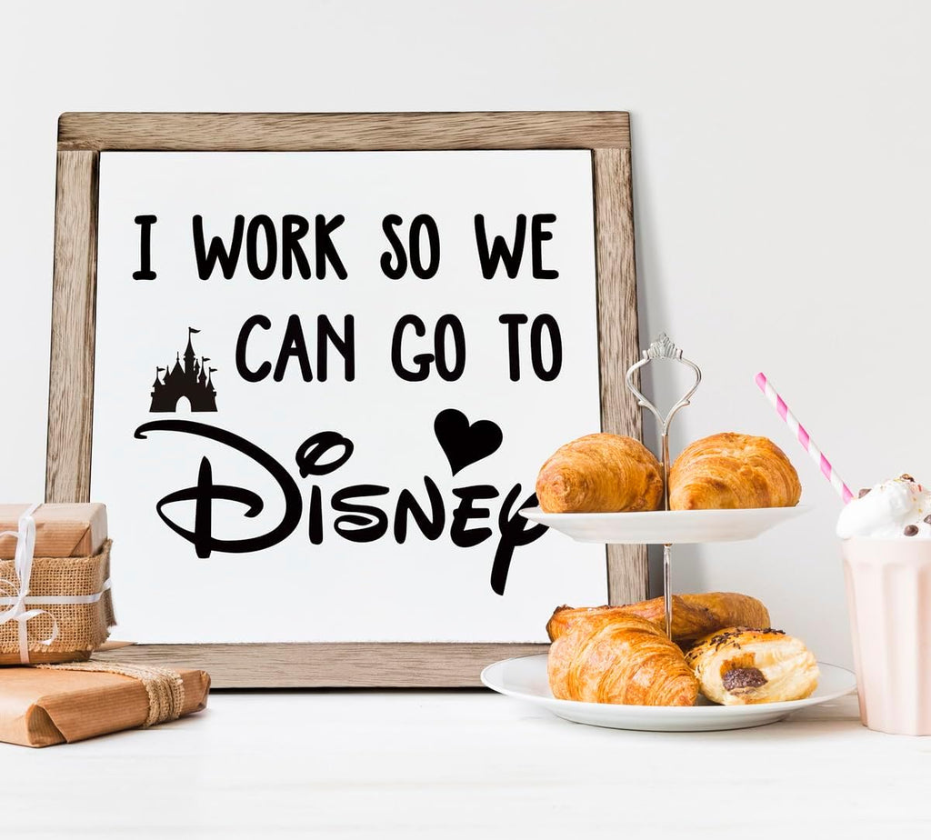 Inspirational Disney Wall Art, Rustic Office Decor - Wood Sign for Desk Accessories & Gifts, Works So You Can Go to Disney