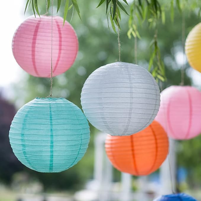 Chinese Style Paper Lanterns, Set of 12, Suitable for Party Decoration (Gold, 12in)
