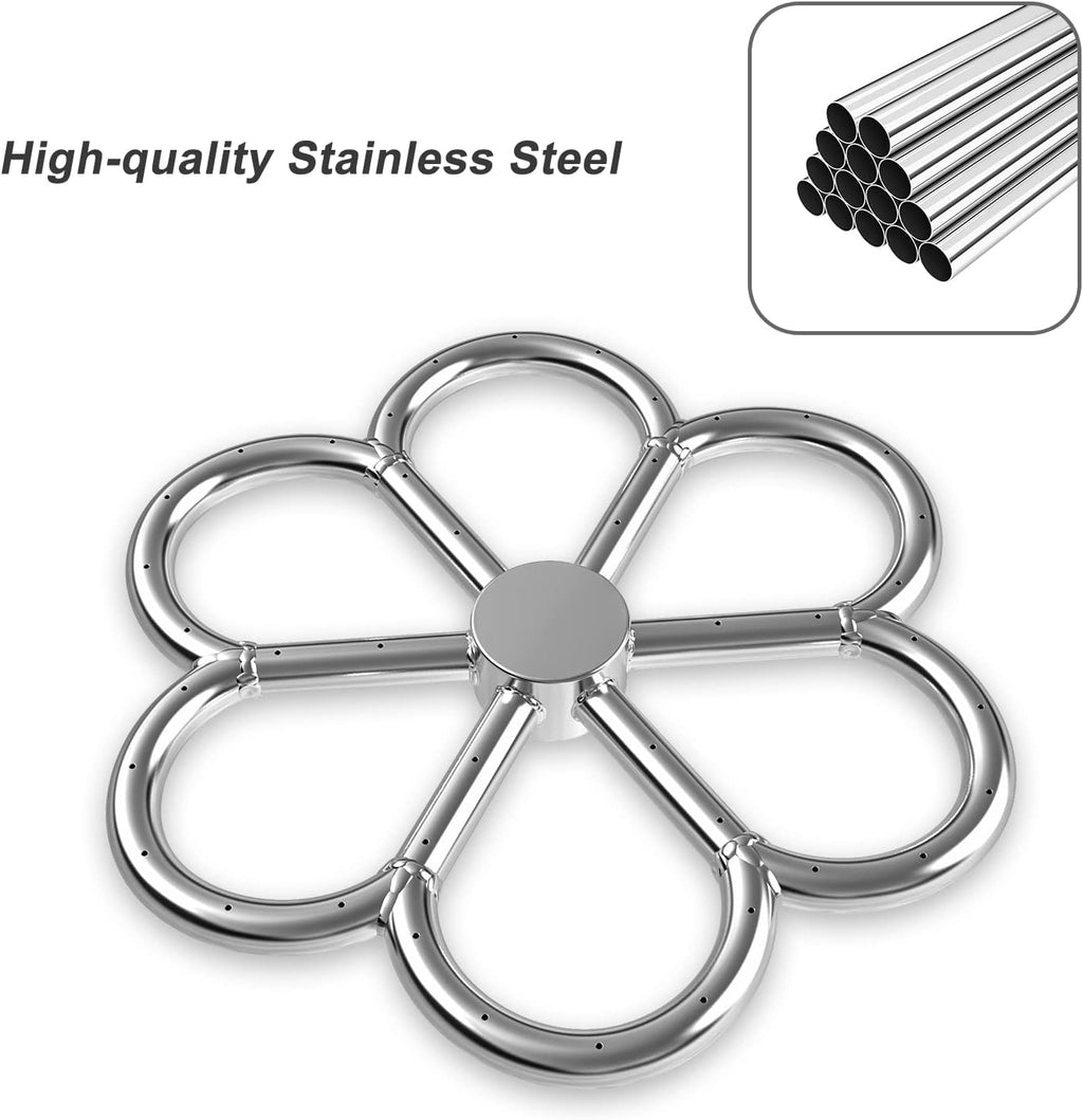 Skyflame 12-Inch Stainless Steel Fire Pit Burner, Flower-Shape Burner Ring for Fire Pit, Natural Gas & Propane Fireplace, Max BTU 90K