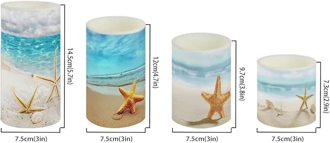 LED Flickering Candles Battery Operated Candles Set of 4 with Remote Control Timer Dancing Flame Pillar Candles Home Table Coastal Decoration, Beach Coastal