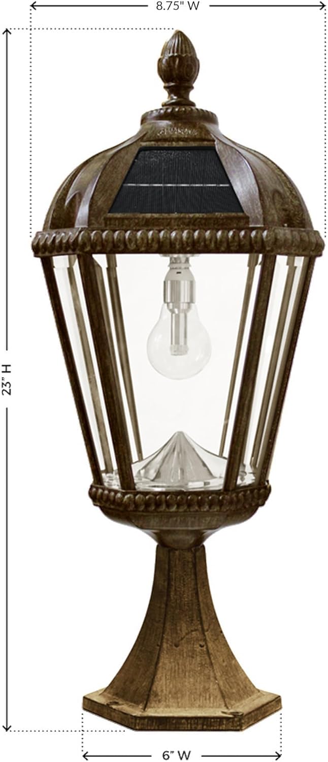 Gama Sonic Outdoor Solar Post Light with Pier Base, Weathered Bronze Finish Aluminum and Beveled Glass, Royal Bulb 150 Lumens Warm White LED, Mount on Column or Flat Surface 98B311, Upgraded Panel