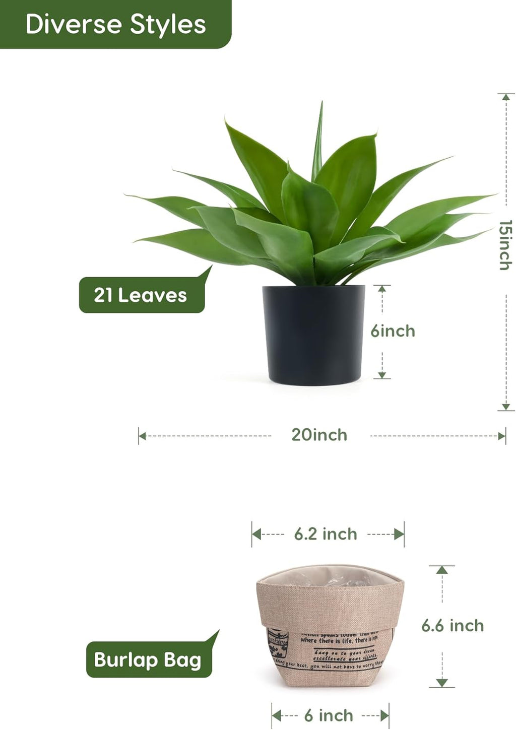 Velener Fake Agave with Burlap Bag, Artificial Plant Outdoor Agave - Fake Plants for Indoor and Outdoor Decor(15 Inch)