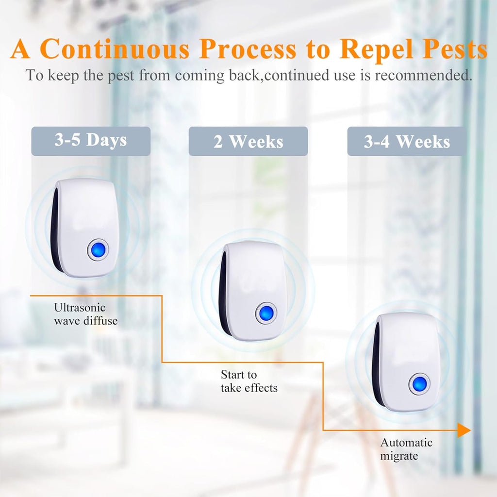 Ultrasonic Insect & Pest Repeller, Ultrasonic Mice Repellent for Insect, Roaches, Spiders, Ants, Bugs, Mosquitoes, Pest Control for House Garage RV Hotel, 6 Pack