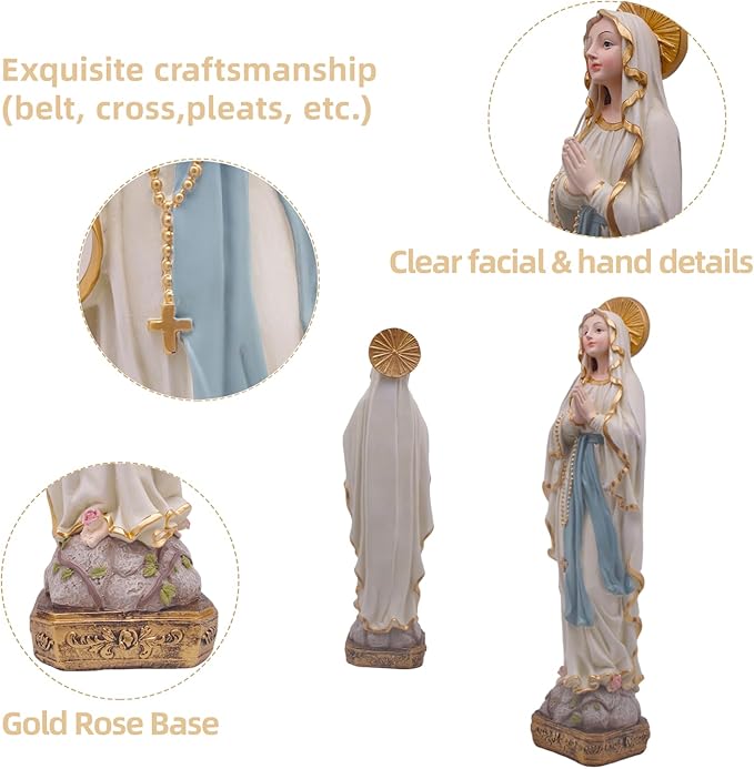MeritMode 15" H Virgin Mary Praying Statue - Lourdes Catholic Collectible Figurine, Blessed Mother Figurine, Ideal Religious Gift for Home Décor & Outdoor Garden Decorations