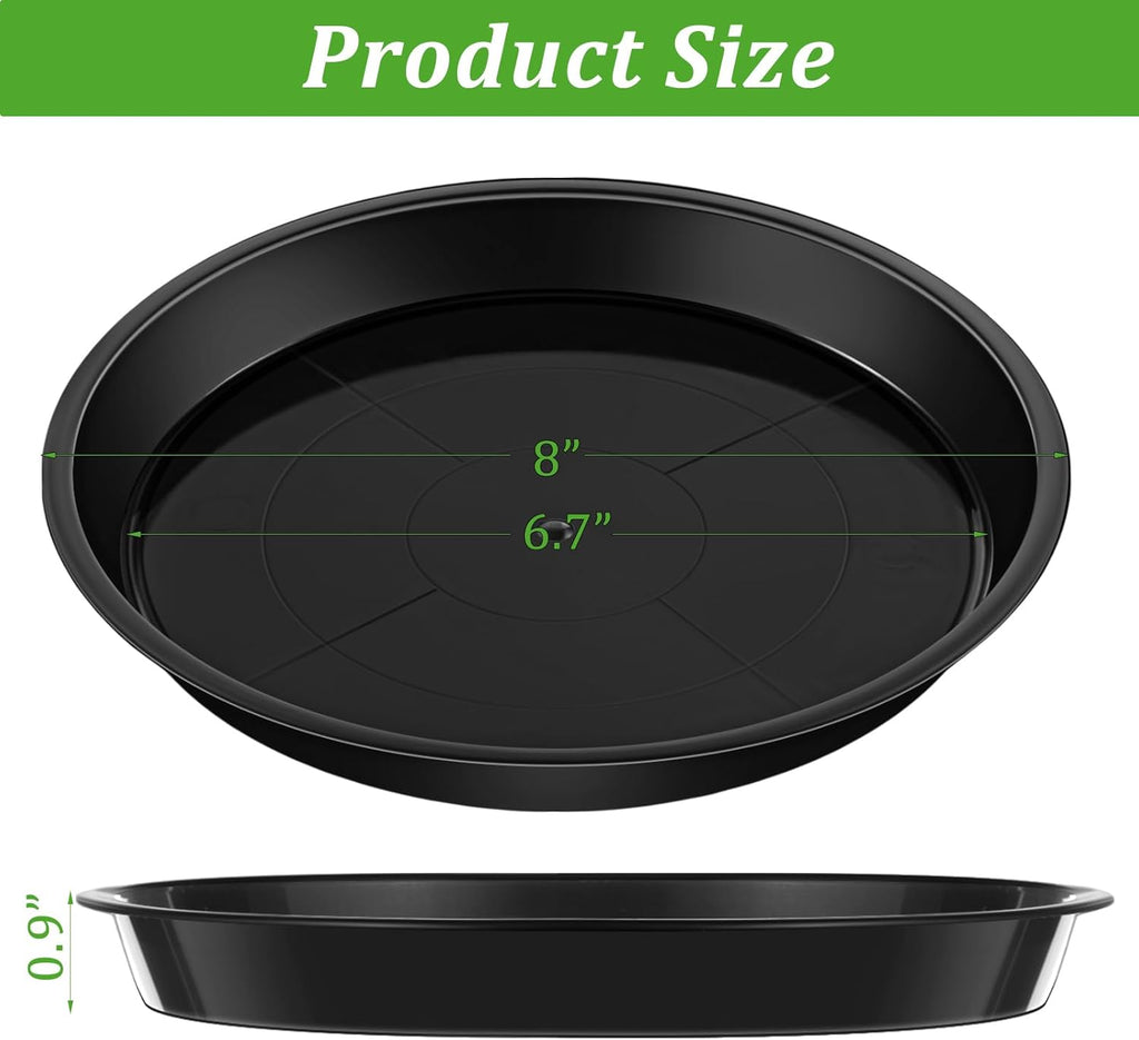 Eccliy 6 Pack Plastic Plant Saucer Heavy Duty Planter Saucers Large Plant Pot Plastic Water Trays for Indoors and Outdoors Flower Drip (8 Inch,Black)