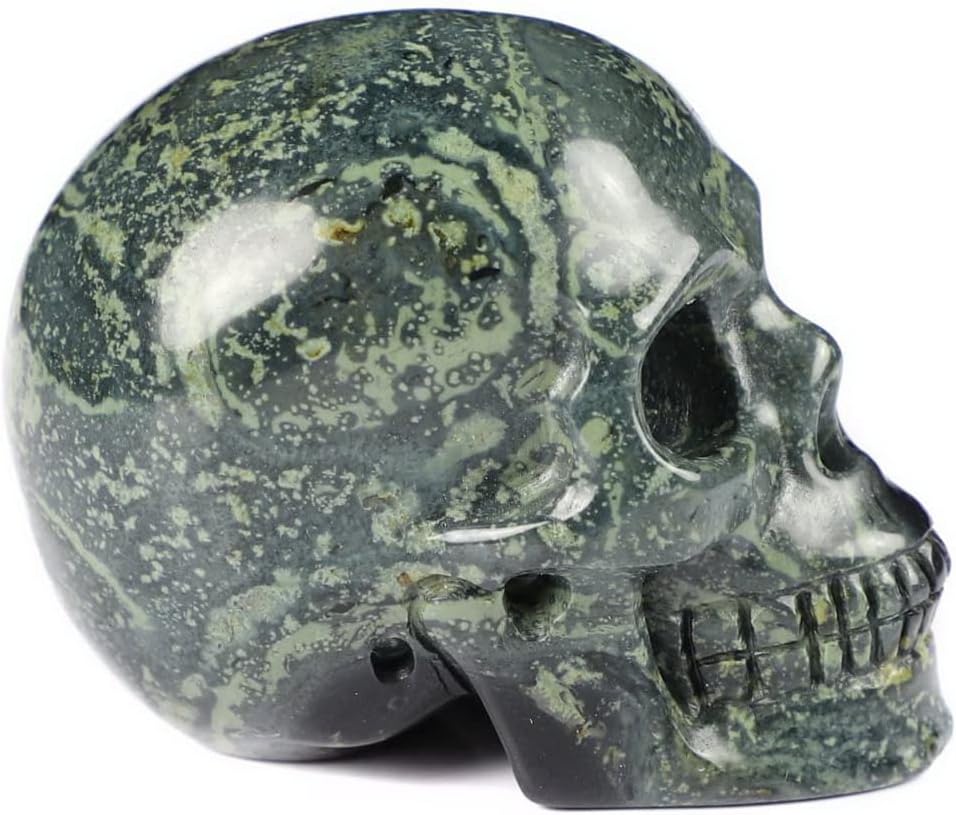 Skullis 2.0" Kambaba Jasper Crystal Carved Crystal Skull Head. Hand Carved Gemstone Fine Art Sculpture.3