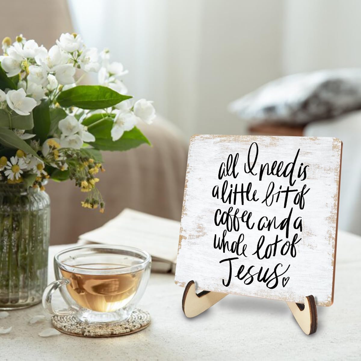 Inspirational Wood Sign Rustic Desk Decor Home Cubicle Office Decor Work Table Office Accessories Decorative Christian Religious Bible Verse Faith Decorations Office Supplies Cubicle Decor