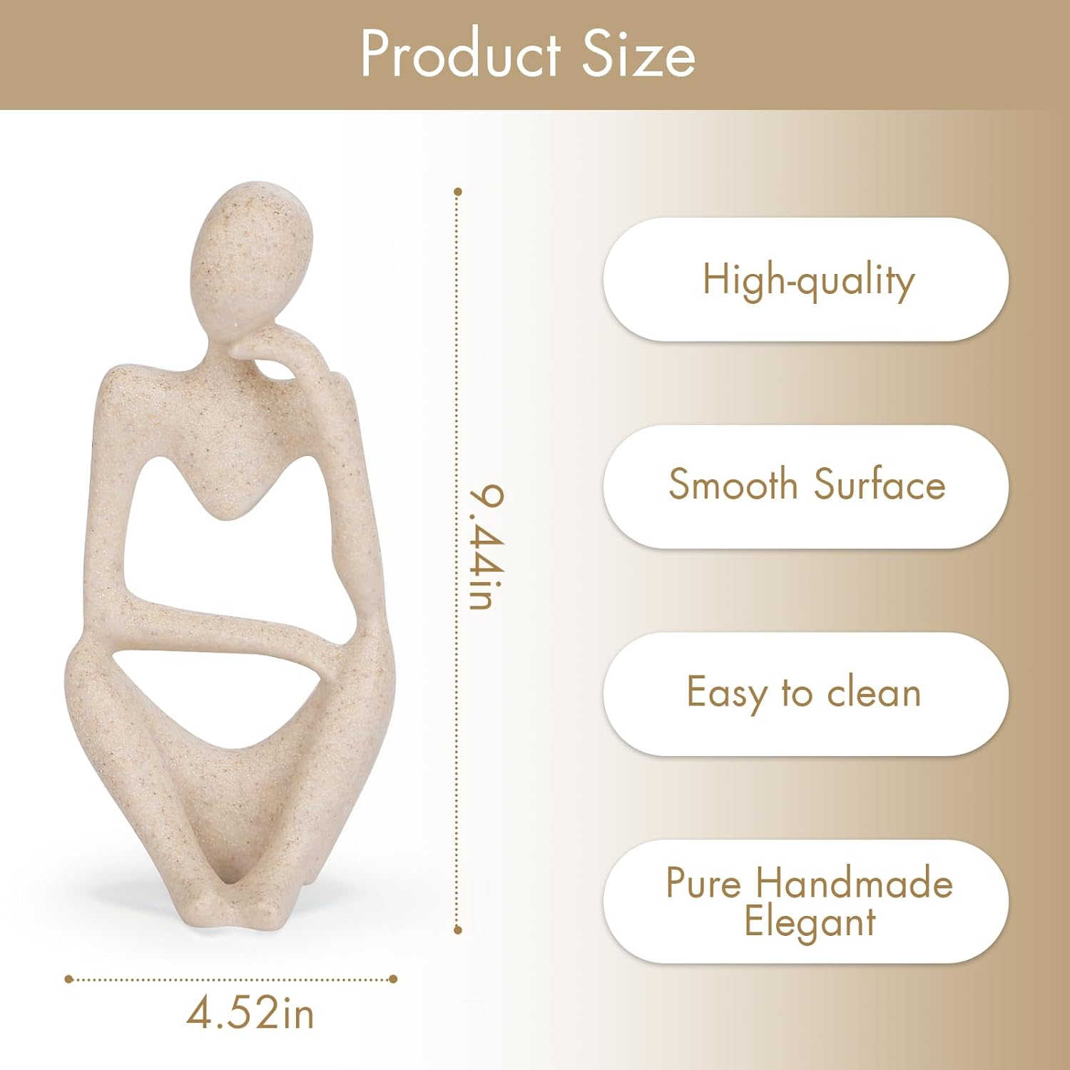 INNOLITES Boho Decor Thinker Statue Abstract Art Sculpture, Sandstone Resin Collectible Figurines for Home Living Room Office Shelf Decoration(Right, Large)