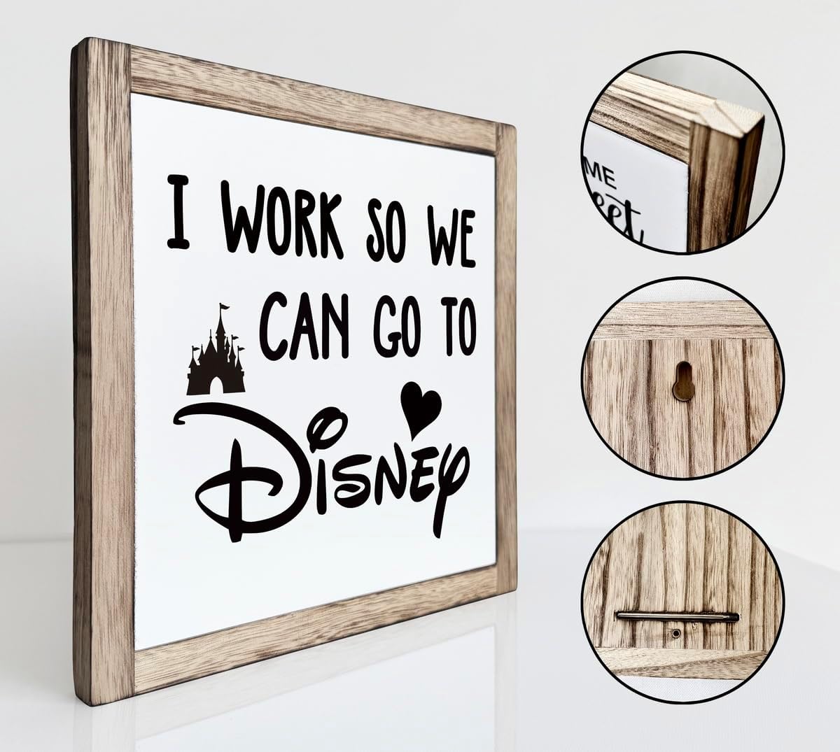 Inspirational Disney Wall Art, Rustic Office Decor - Wood Sign for Desk Accessories & Gifts, Works So You Can Go to Disney