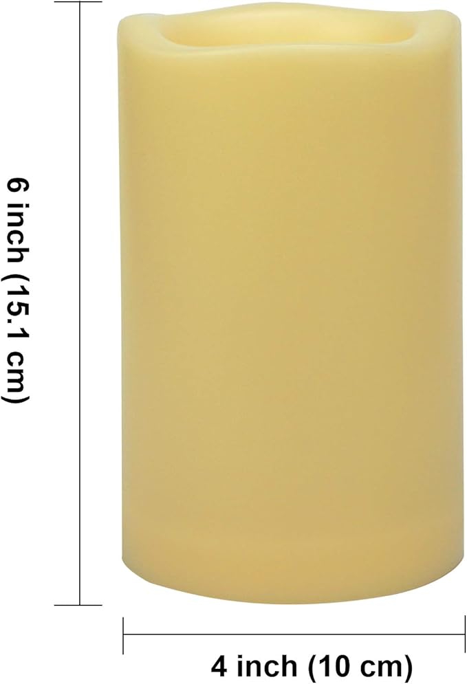 Waterproof Outdoor Flameless Candles with Remote, Set of 2, Large 4” x 6” Battery Operated Electric LED Pillar Candle Set for Home Décor Party Wedding Supplies Garden Christmas Decoration Gift