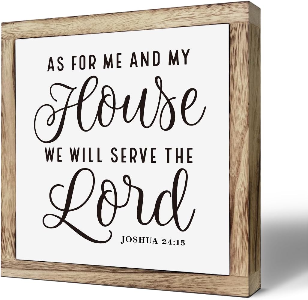 SUSZDOU Scripture Sign - 'As for Me and My House We Will Serve the Lord' Wooden Plaque, Christian Farmhouse Table Decor, Front Door Decor, Housewarming Gift
