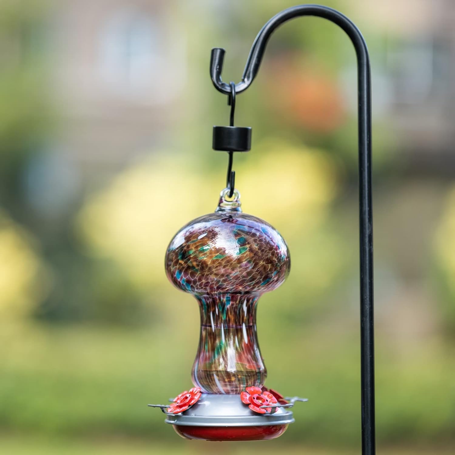 Muse Garden Gifts for Women Hummingbird Feeders for Outdoors Hanging Ant and Bee Proof, Blown Glass Hummingbird Feeder with Ant Moat, Christmas Gardening Gifts for Women Mom, 28OZ, Purple Polka Dots