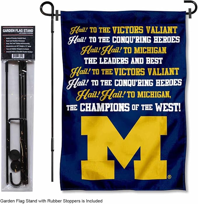 College Flags & Banners Co. Michigan Team University Wolverines Fight Song Garden Flag with Pole Stand Holder