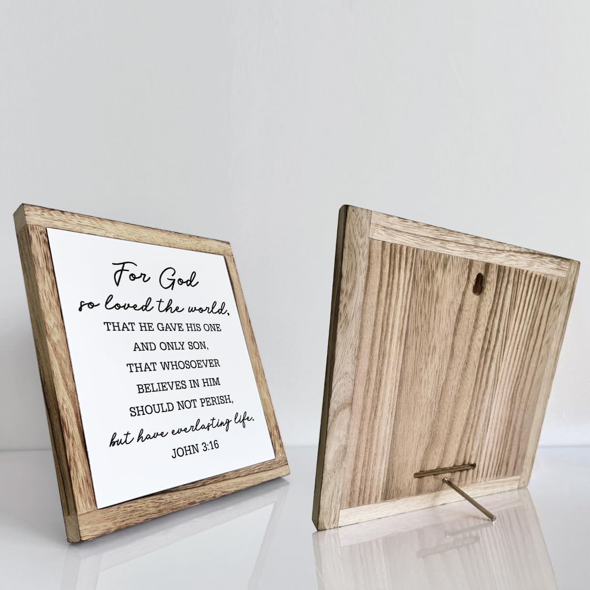 SUSZDOU Scripture Sign, John 3:16 Sign, For God So Loved the World Sign, Wooden Plaques Box Signs, Bible Verse Decor Art, Scripture Table Decor, Rustic Christian Home Decor, Shelf Decoration