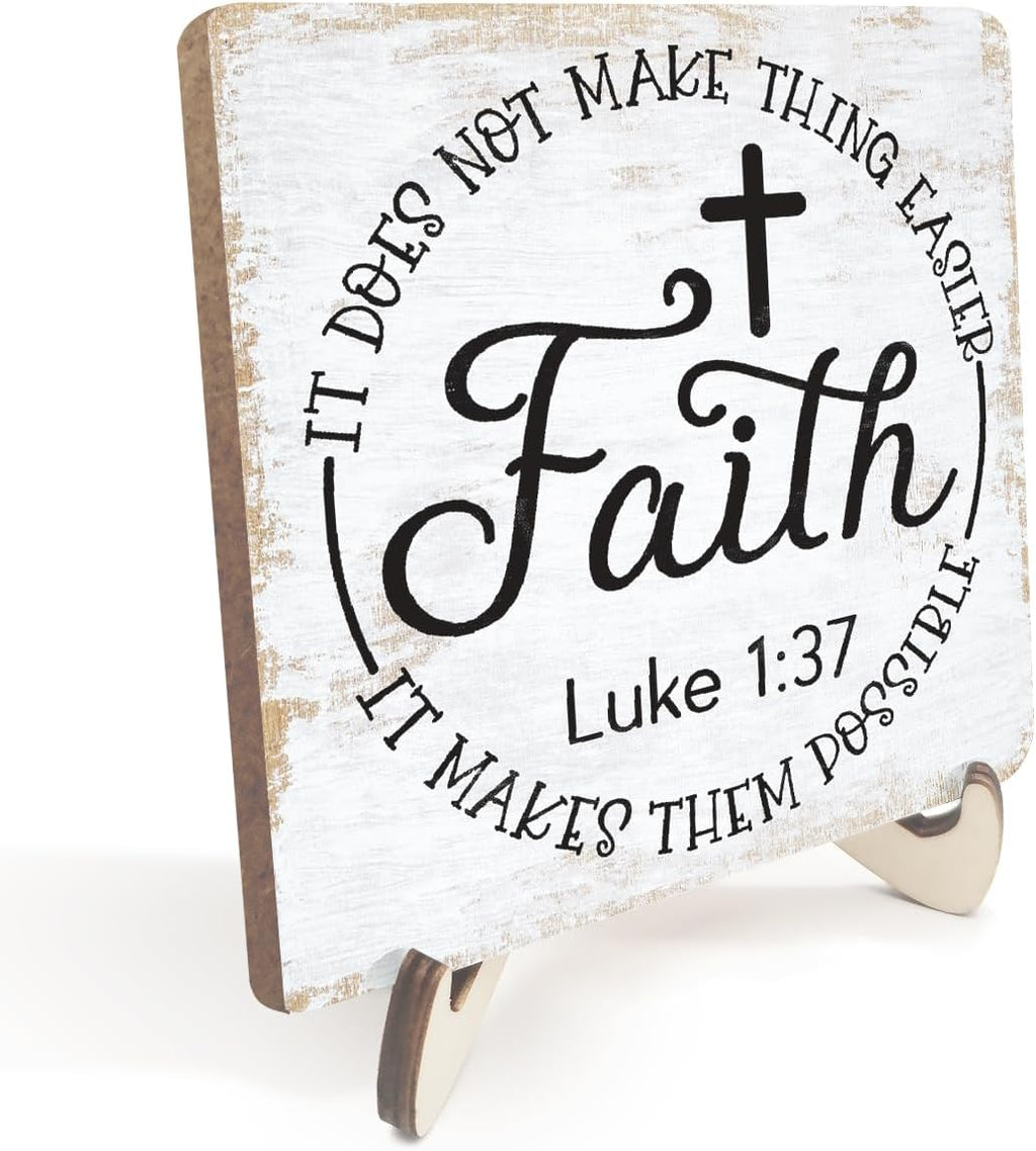 Inspirational Wood Sign Rustic Desk Decor Home House Office Work Table Desk Accessories Decorative Christian Religious Bible Verse Faith Decorations Office Supplies Living Room Cubicle Decor