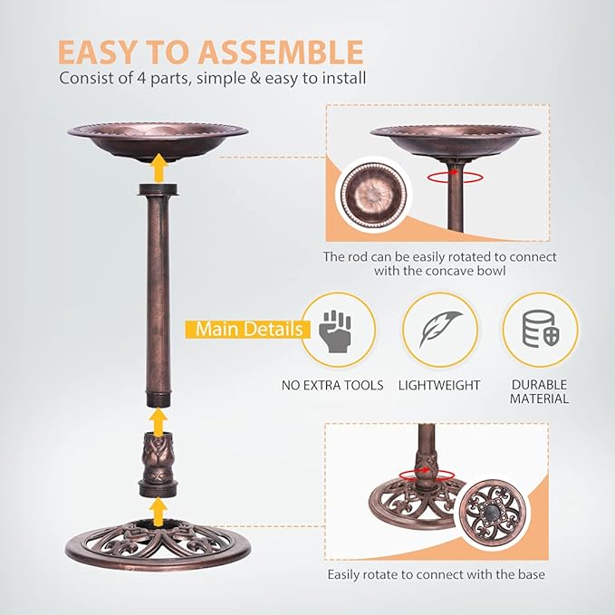 VIVOHOME 28 Inch Height Polyresin Lightweight Antique Outdoor Garden Bird Bath Bronze