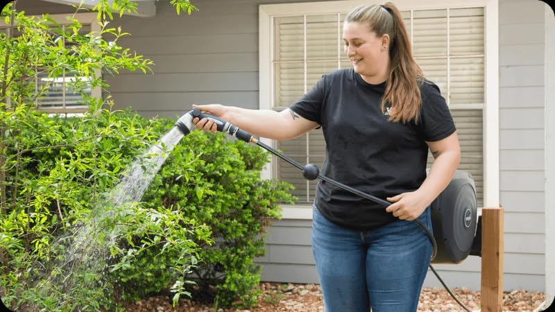 Garden Hose Nozzle - 9 Spray Patterns, Metal, Thumb Control, On/Off Valve, High Pressure Heavy Duty Water Hose Spray Nozzle for Gardening, Lawn Care, and Cleaning Tasks-Tidepool Blue