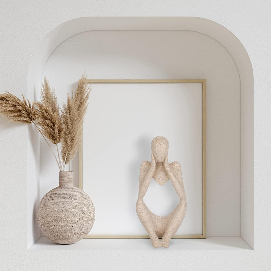 INNOLITES Boho Decor Thinker Statue Abstract Art Sculpture, Sandstone Resin Collectible Figurines for Home Living Room Office Shelf Decoration(Middle, Large)