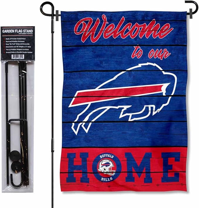WinCraft Buffalo Bills Welcome to Our Home Garden Flag and Flagpole Mount