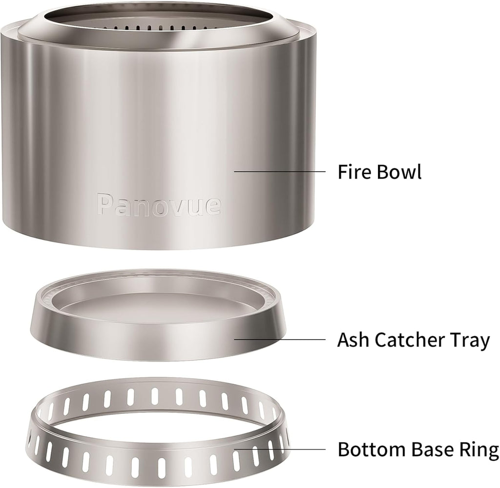 22 inch Smokeless Fire Pit with Waterproof Cover, Stainless Steel Outdoor Smokeless Firepit, Wood Burning Fire Pits for Camping, Bonfire,Low Smoke Firepit for Outside[Slivery]