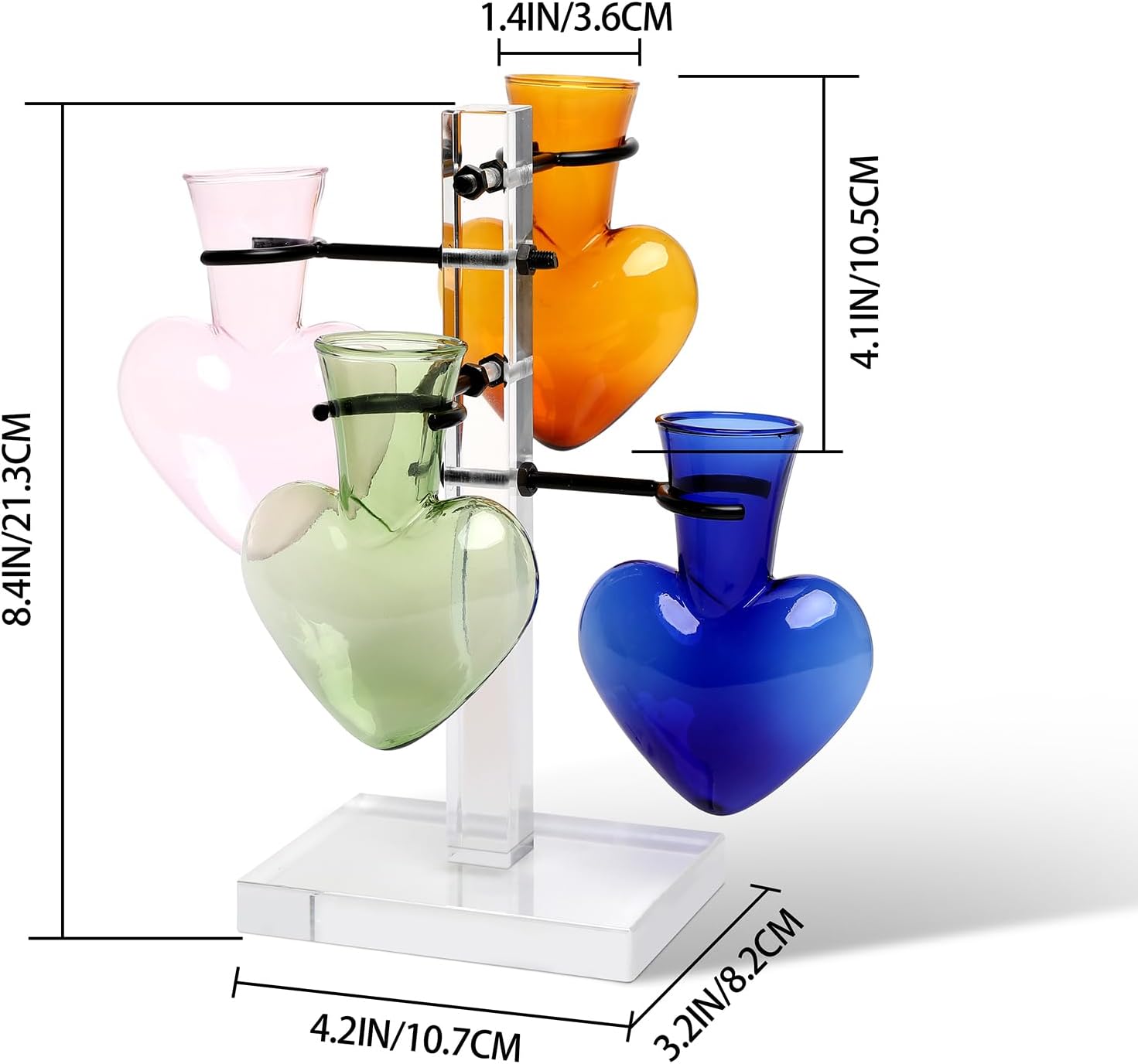 Clear Plants Propagation Stations Terrarium Kit Birthday Gift for Women for Indoor Home Office Decor Acrylic Plant Accessories - 4 Love Hear Vase