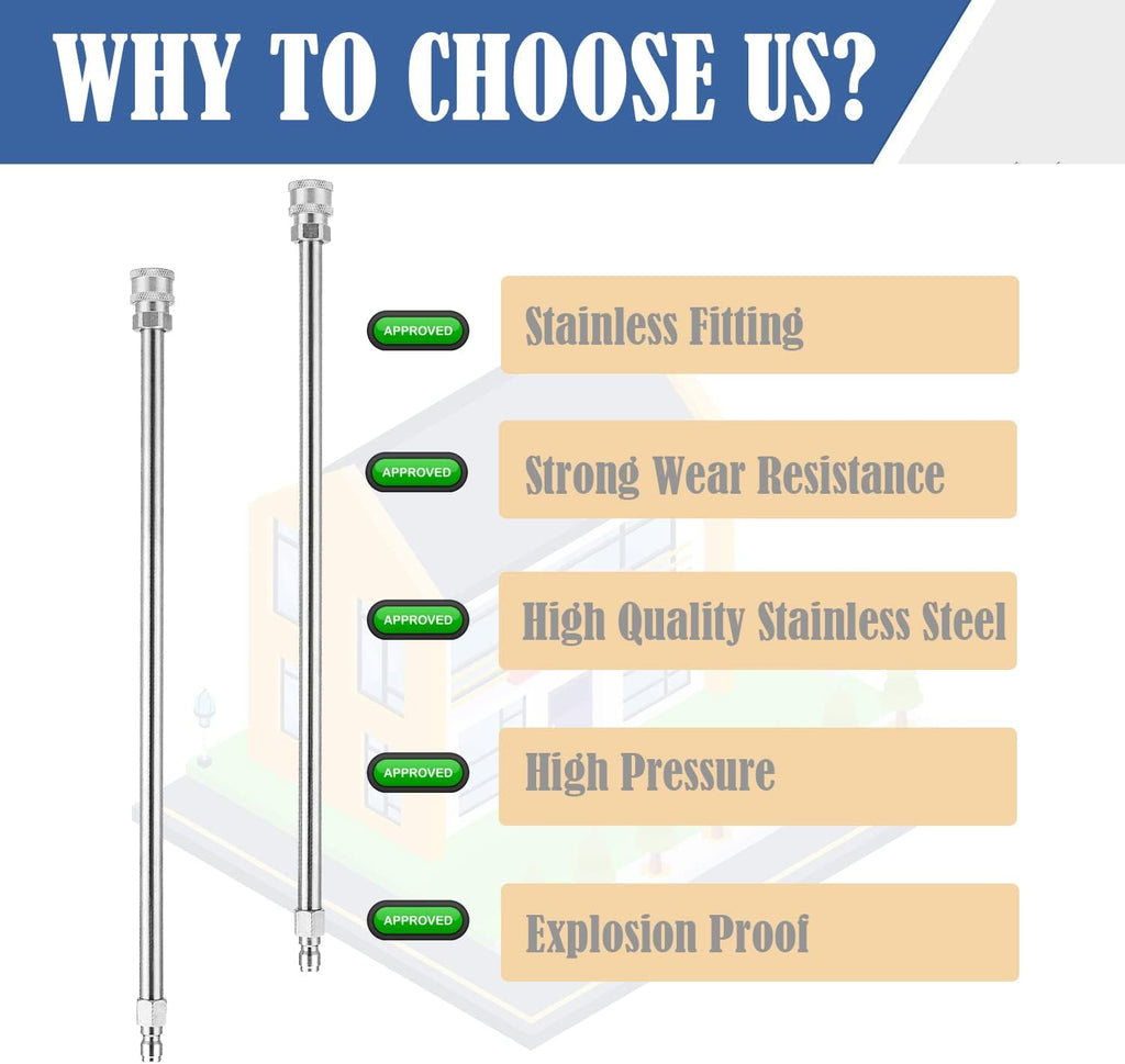 Selkie Long Pressure Washer Extension Wand, 2 Pack 60" Power Washer Extension Wand,Pressure Washer Lance,Stainless Steel Power Washer Extender Wands, 1/4” Quick Connect Fitting, 4000 PSI(120 Inch)