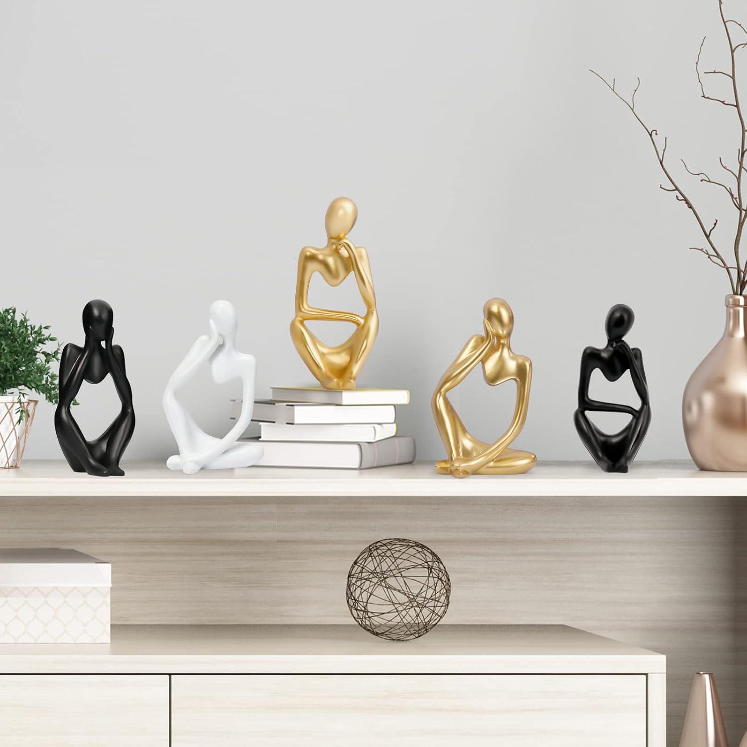 INNOLITES Resin Statue Thinker Style Decoration Abstract Sculptures Collectible Figurines for Home Decor Modern Office Shelf Desktop (Gold-Focus)