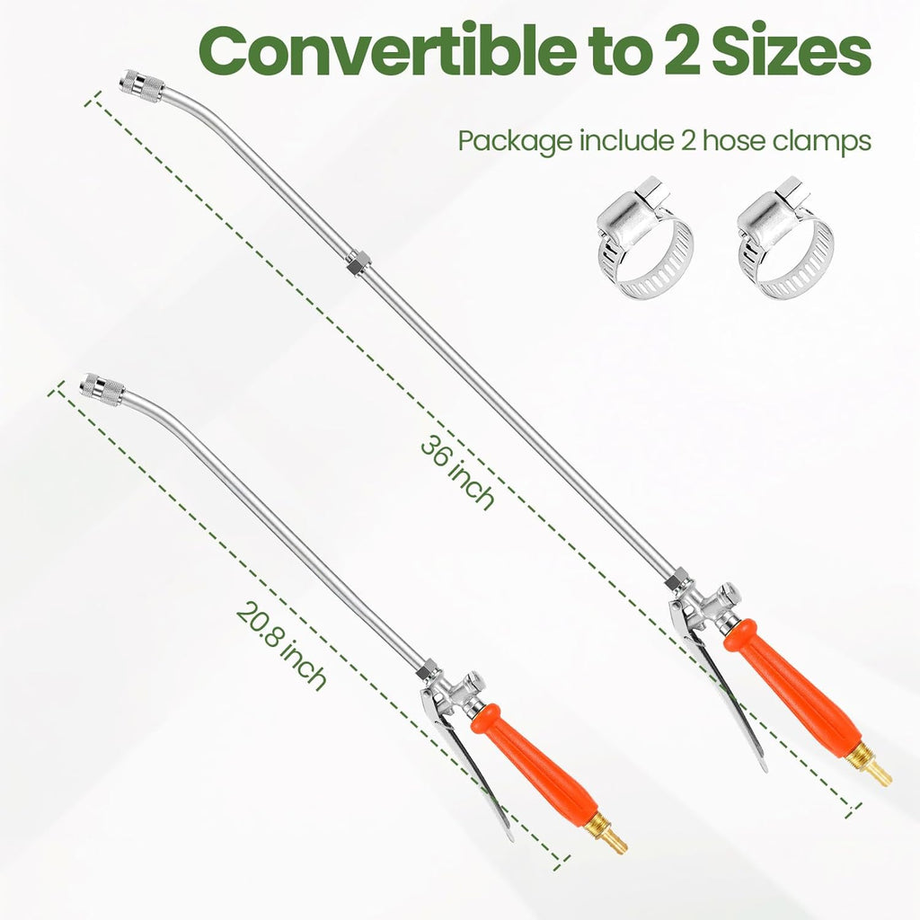 36" All Metal Replacement Sprayer Wand, Suitable for 1/2" Hose Quick Connector, 1/4" & 3/8" & 1/2" Brass Barb Spray Wand, Built-in Shut Valve Stainless Steel Spray Wand