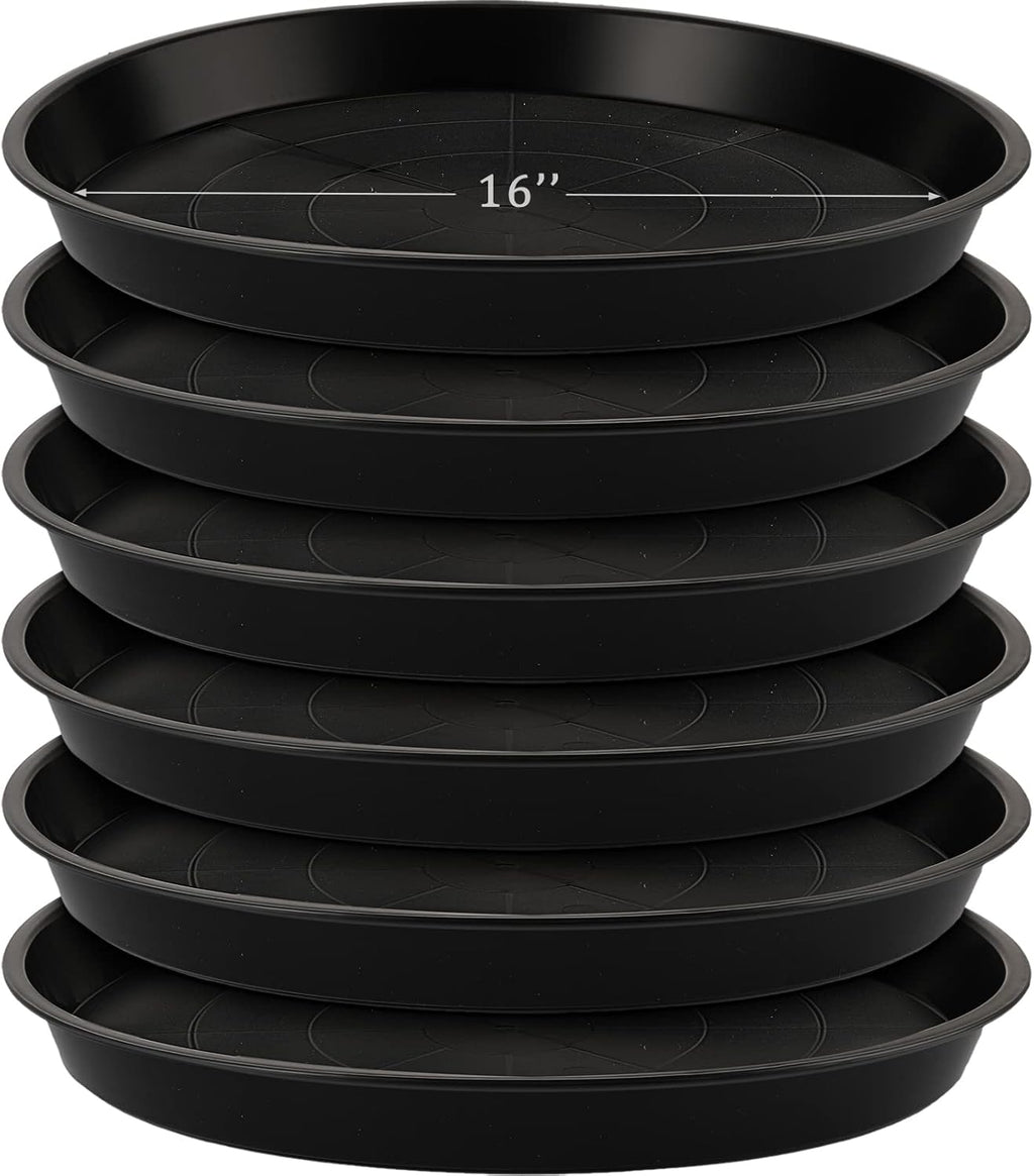 Eccliy 6 Pack Plastic Plant Saucer Heavy Duty Planter Saucers Large Plant Pot Saucers Plastic Water Trays for Indoors and Outdoors Flower Plant Plant Drip (Black,16 Inch)