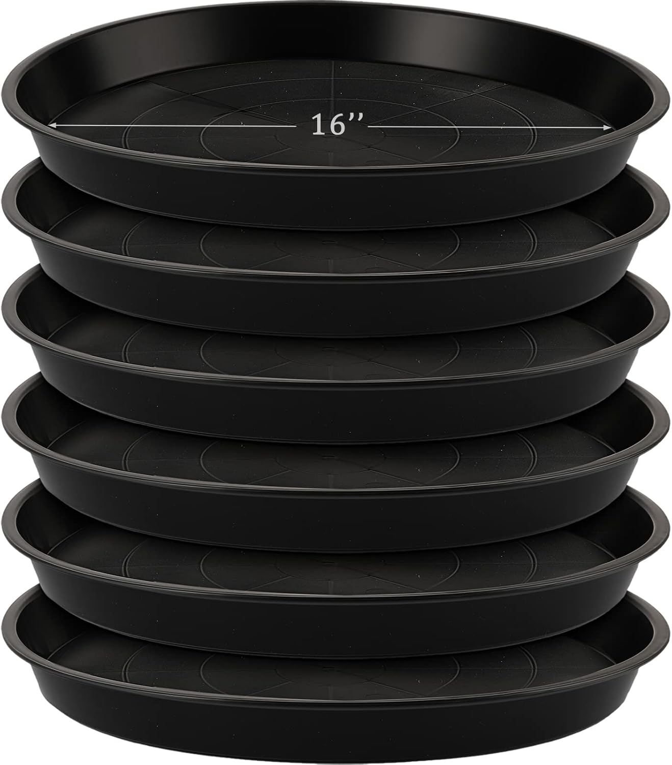 Eccliy 6 Pack Plastic Plant Saucer Heavy Duty Planter Saucers Large Plant Pot Saucers Plastic Water Trays for Indoors and Outdoors Flower Plant Plant Drip (Black,16 Inch)