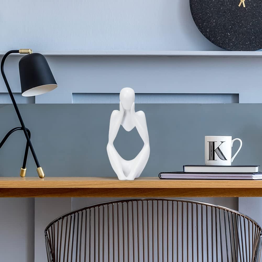 INNOLITES Resin Statue Thinker Style Decoration Abstract Sculptures Collectible Figurines for Home Decor Modern Office Shelf Desktop（White Focus）