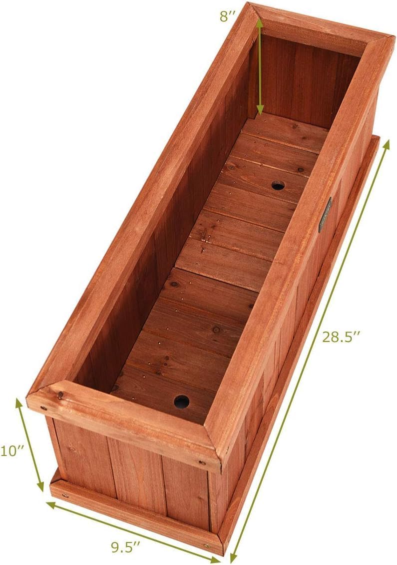 LDAILY Raised Garden Bed, Outdoor Rectangle Flower Beds with Detachable Bottom Panels & 2 Drainage Holes, Wood Planter Box for Flowers/Vegetables/Fruits in Backyard Patio (28" L x 9’’ W x 10’’ H)