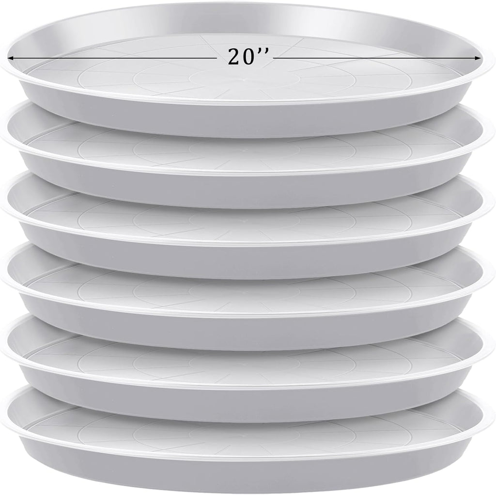 Eccliy 6 Pack Plastic Plant Saucer Heavy Duty Planter Saucers Large Plant Pot Saucers Plastic Water Trays for Indoors and Outdoors Flower Plant Plant Drip (White,20 Inch)