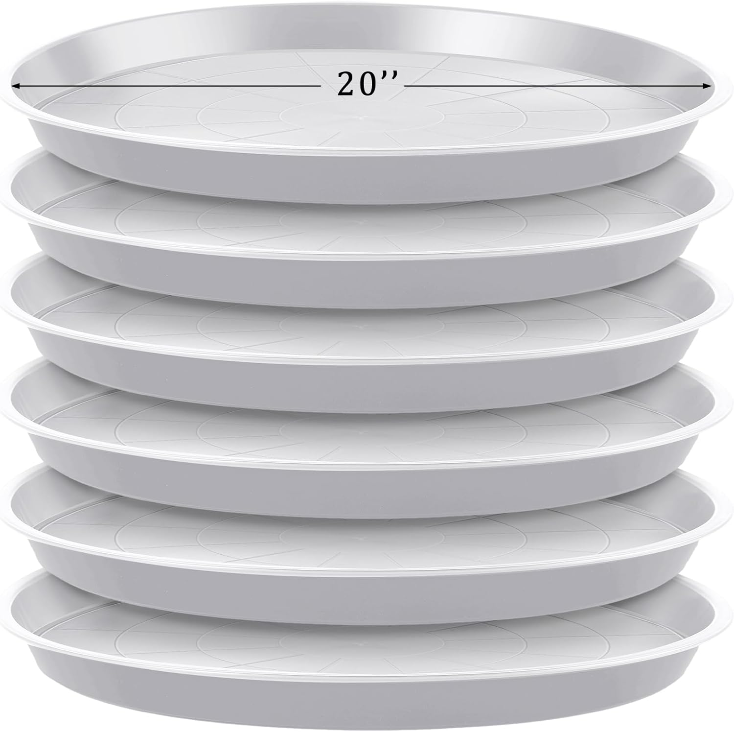 Eccliy 6 Pack Plastic Plant Saucer Heavy Duty Planter Saucers Large Plant Pot Saucers Plastic Water Trays for Indoors and Outdoors Flower Plant Plant Drip (White,20 Inch)