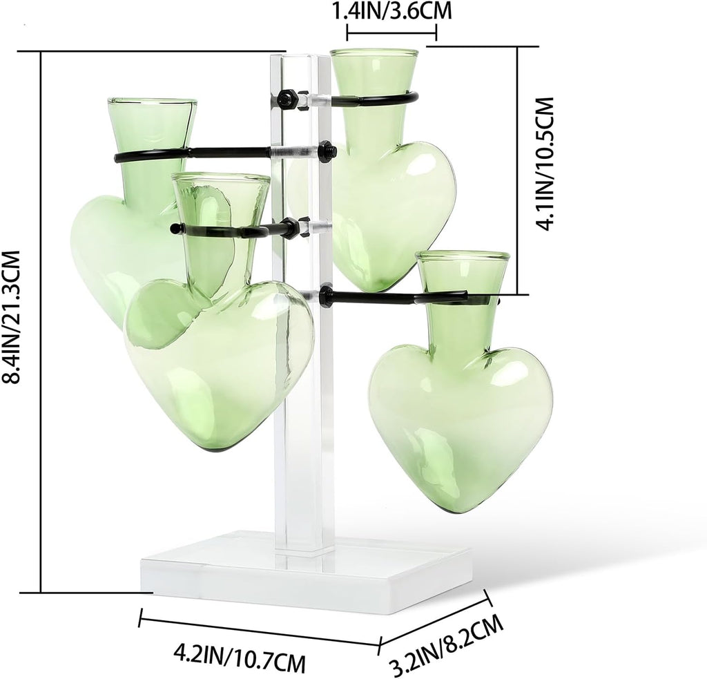 Clear Plants Propagation Stations Terrarium Kit Birthday Gift for Women for Indoor Home Office Decor Acrylic Plant Accessories - 4 Love Hear Vase
