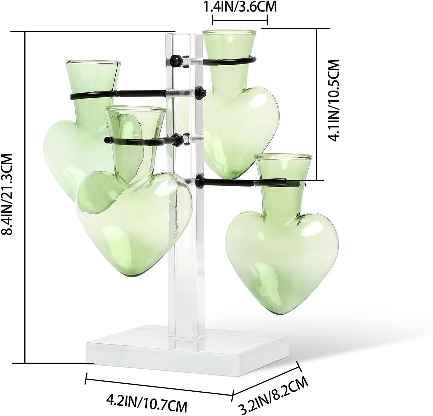 Clear Plants Propagation Stations Terrarium Kit Birthday Gift for Women for Indoor Home Office Decor Acrylic Plant Accessories - 4 Love Hear Vase