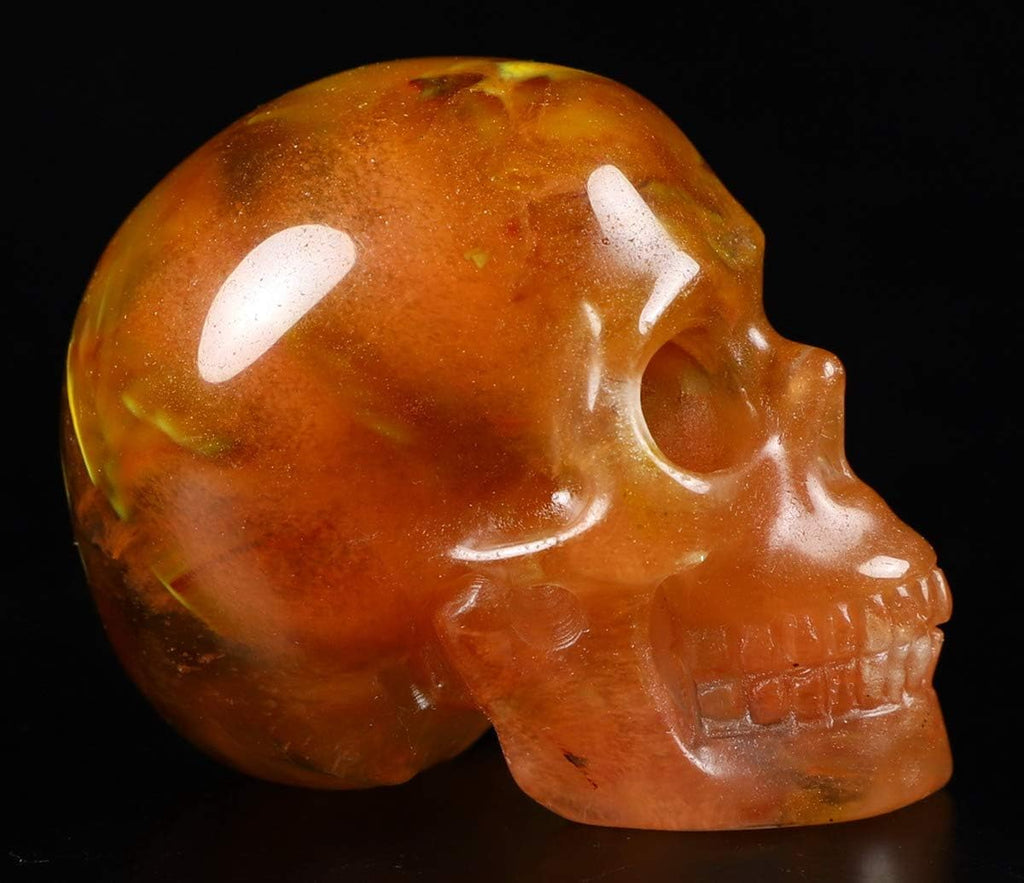 Skullis 2.0” Smelted Quartz Crystal Skull, Hand Carved Gemstone Fine Art Sculpture, Reiki Healing Stone Statue