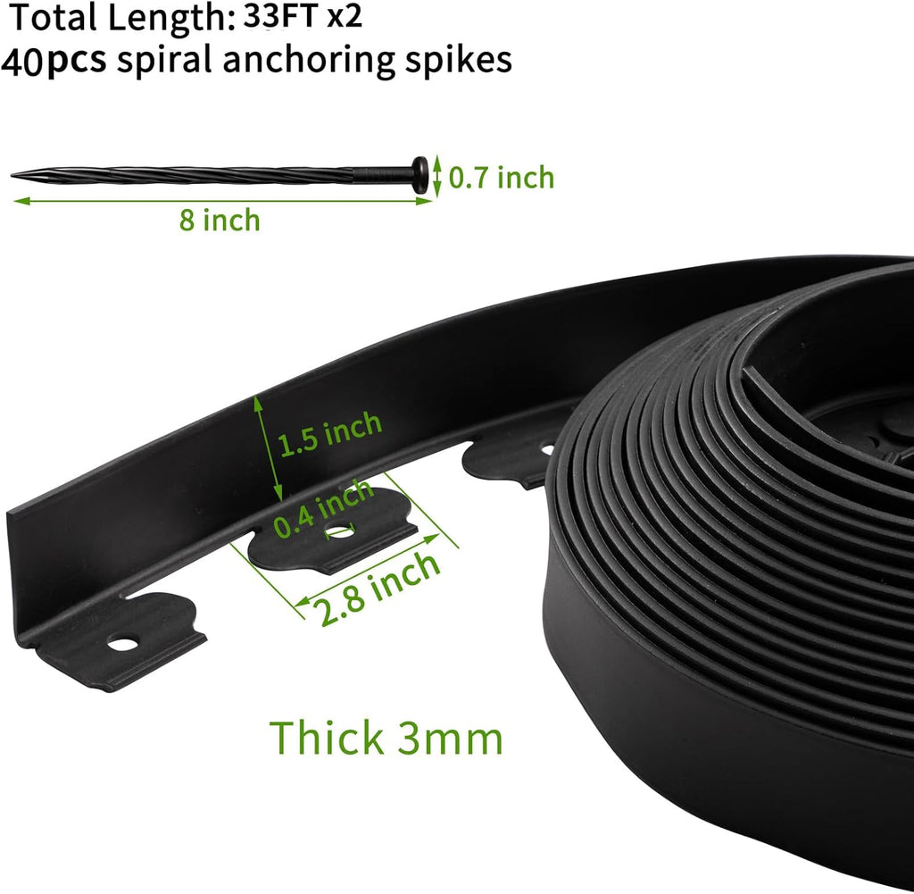 AGTEK Garden Edging 66FT Landscape Edging Kit 1.5 Inch Height Plastic Garden Border No Dig Lawn Border for Yard Flower Bed with 40 Stakes