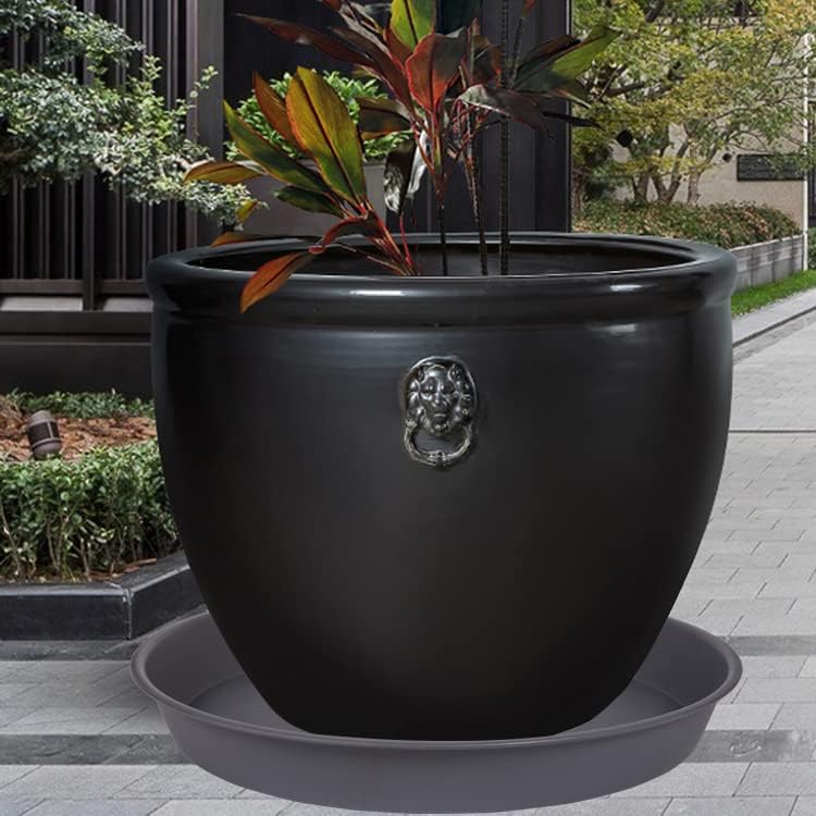 4 Pack of 16 inch Plant Saucer, Heavy Duty Round Plant Trays for Pots, Bird Bath Bowls, Plant Water Tray, Flower Plant Saucers for Indoors (16", Cement Gray)